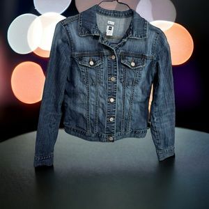 Gap Stretch Blue Jean Denim Jacket RN 54023 Women Size S Distress Silver Buttons